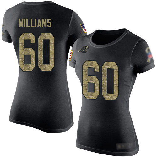 Carolina Panthers Black Camo Women Daryl Williams Salute to Service NFL Football #60 T Shirt